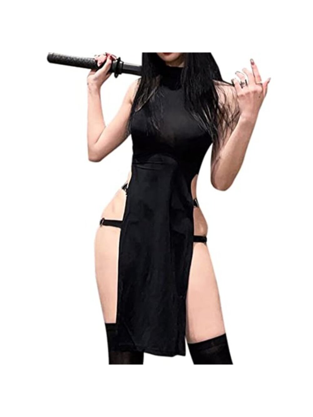 Sexy Devil Cosplay Lingerie High Slit Babydoll Dress Halloween Anime Ninja